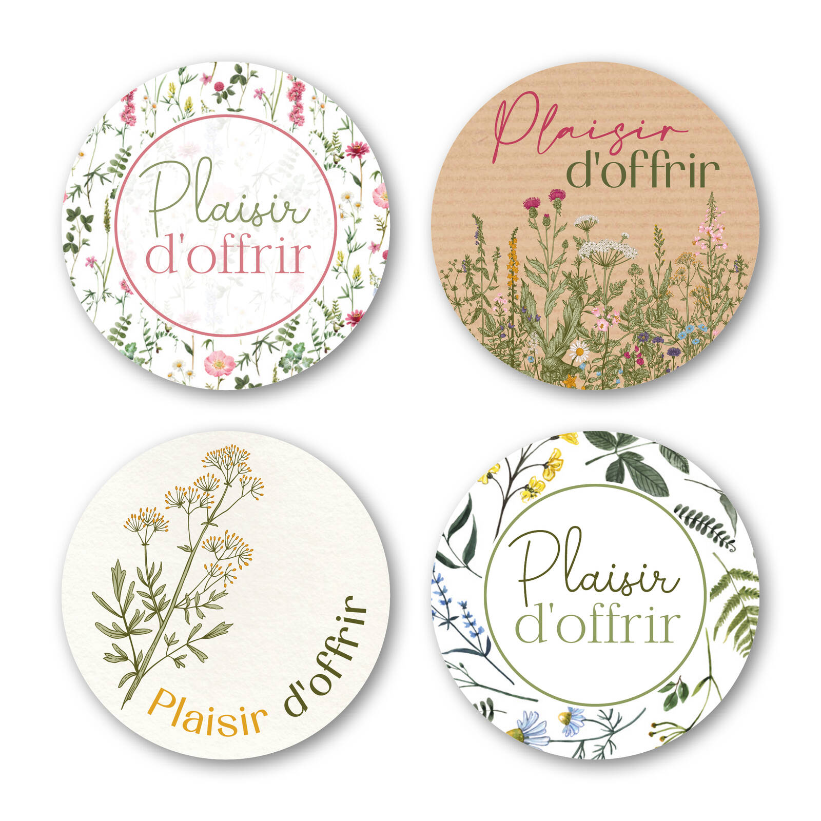 Stickers Ronds Plaisir d'offrir - 1 Rouleau