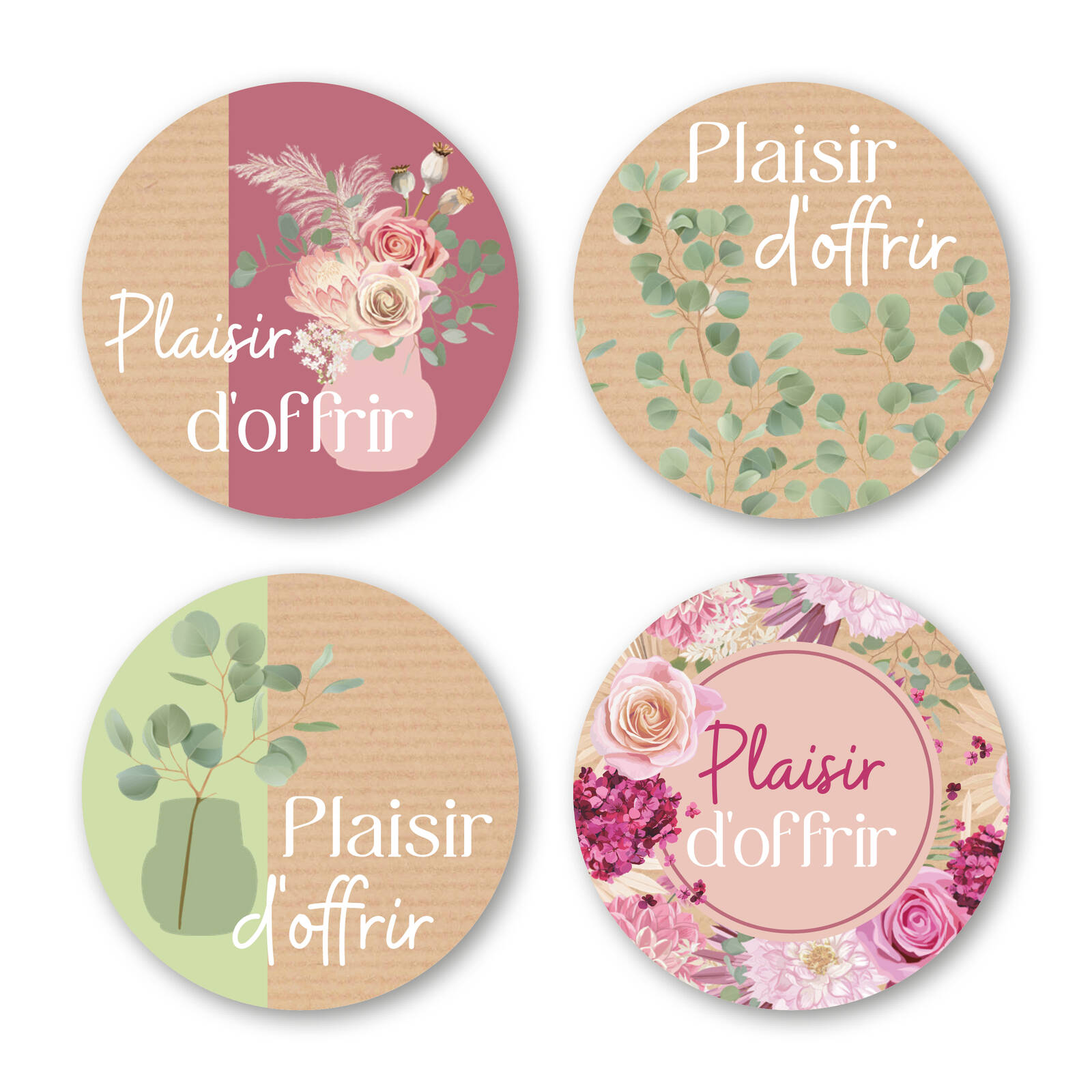 Stickers Ronds Plaisir d'offrir - 1 Rouleau