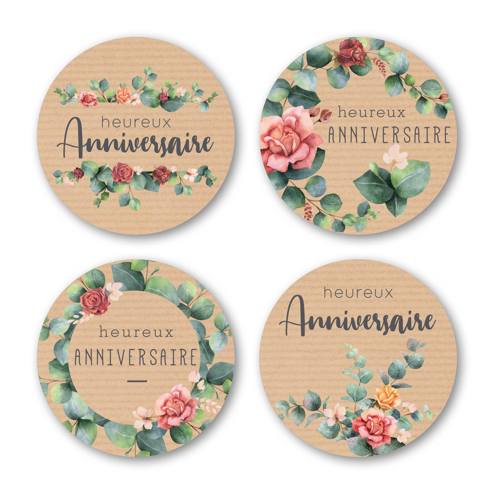 Stickers Ronds Heureux Anniversaire - 1 Rouleau