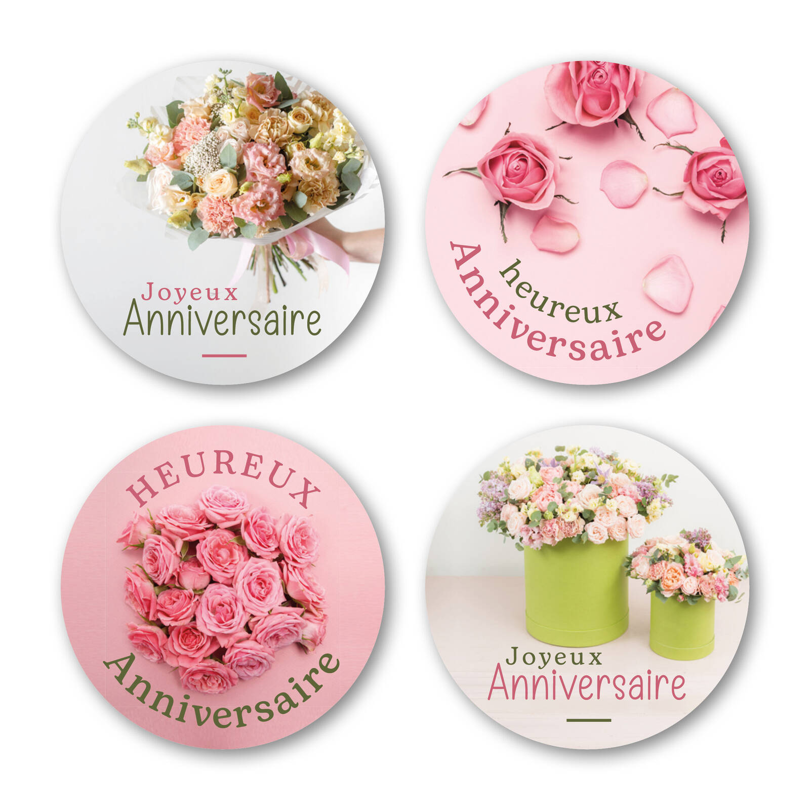 Stickers Ronds Joyeux Anniversaire - 1 Rouleau