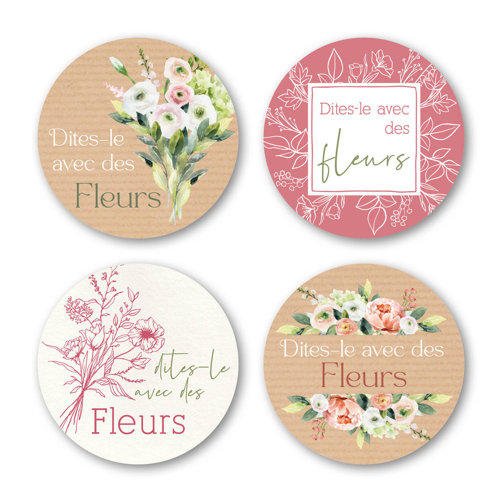 Dites-le avec des fleurs - Autocollants Ronds