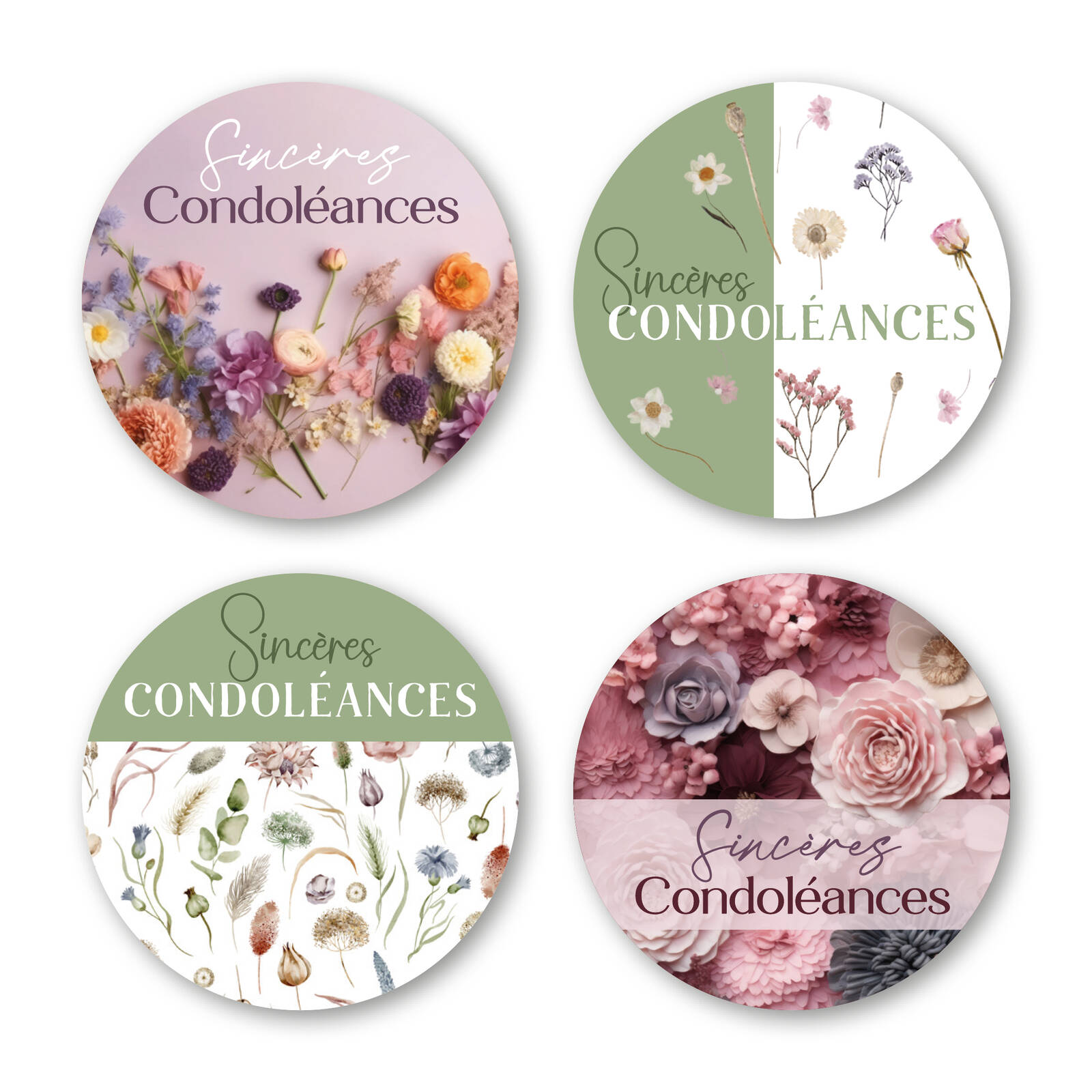Stickers Ronds Sincères Condoléances - 1 Rouleau