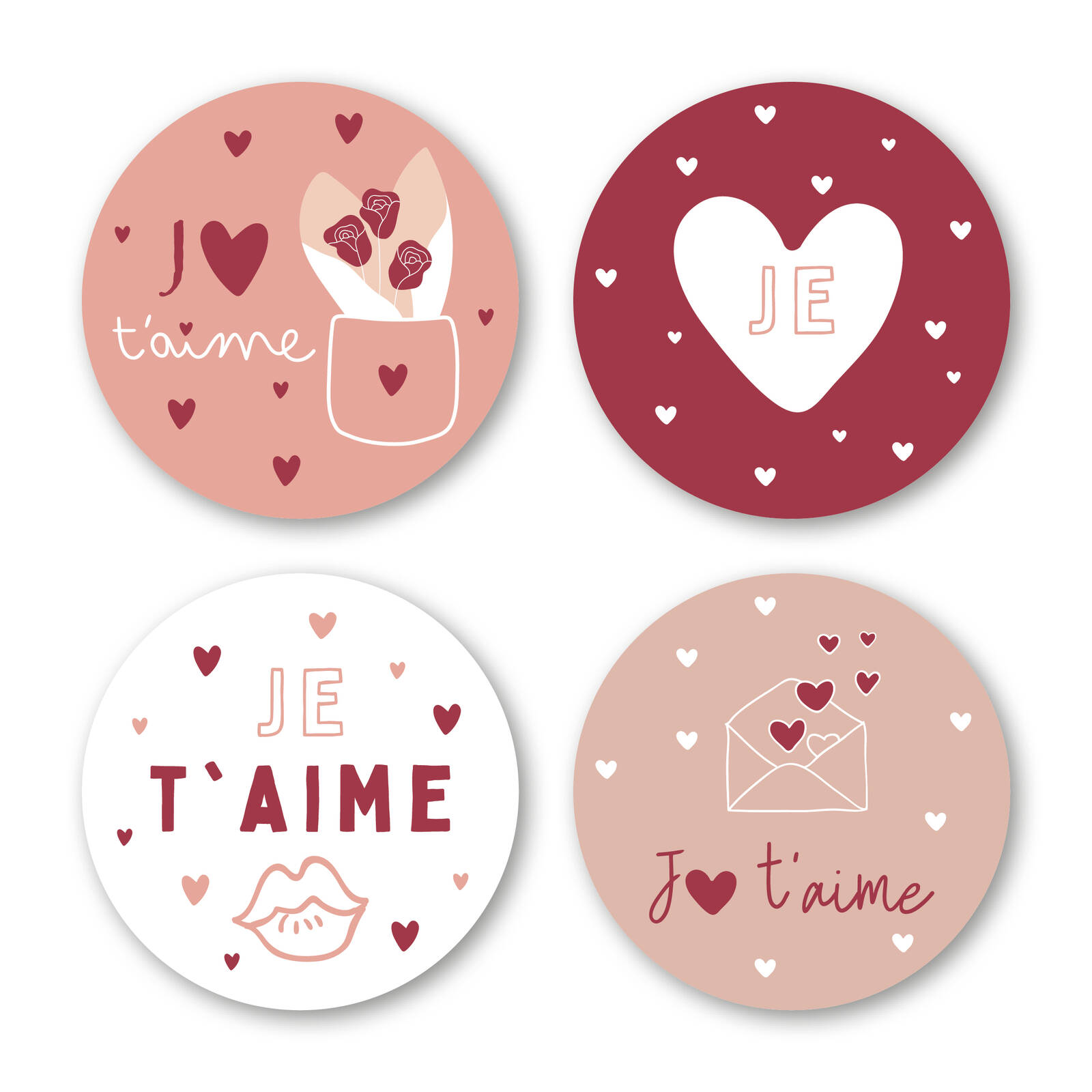 Autocollants ronds Je t'aime - Idéal pour toutes occasions