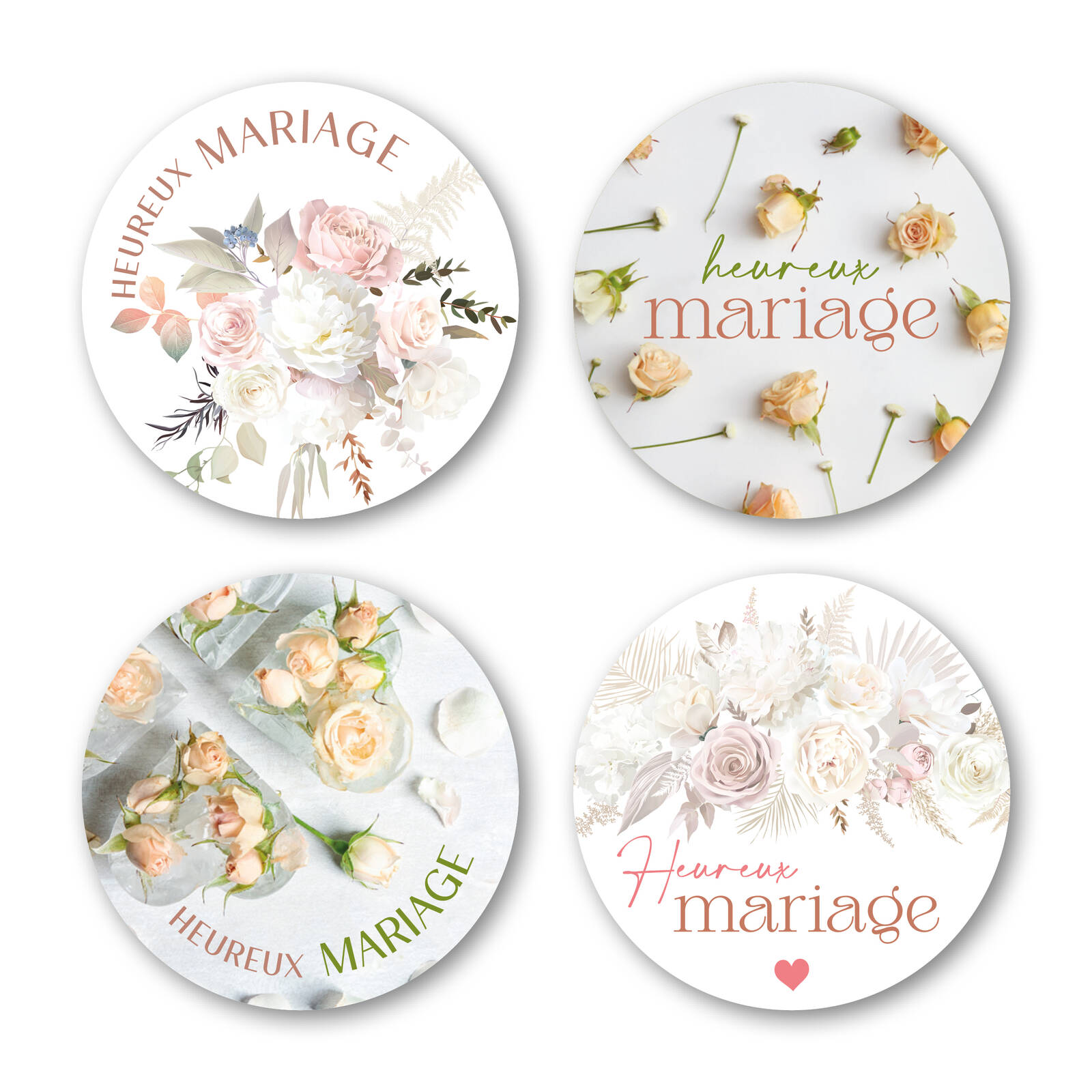 Stickers Ronds Heureux Mariage - 1 Rouleau