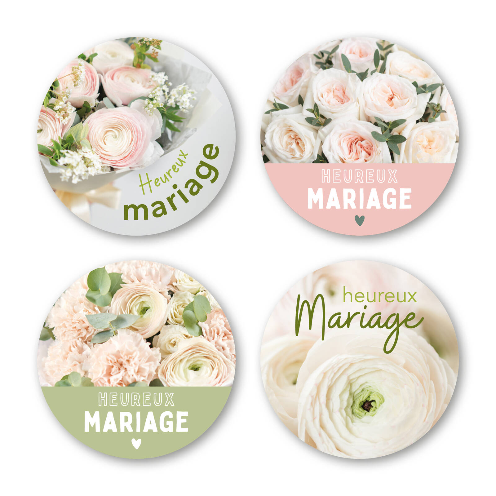 Stickers Ronds Heureux Mariage - 1 Rouleau