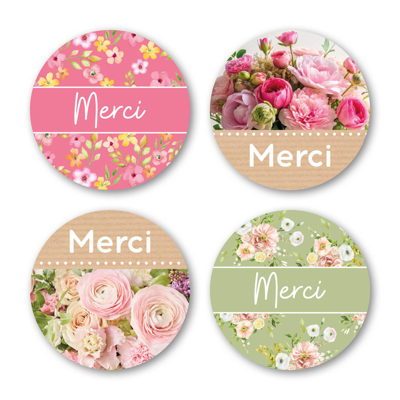 Autocollants Ronds Merci - 1 Rouleau