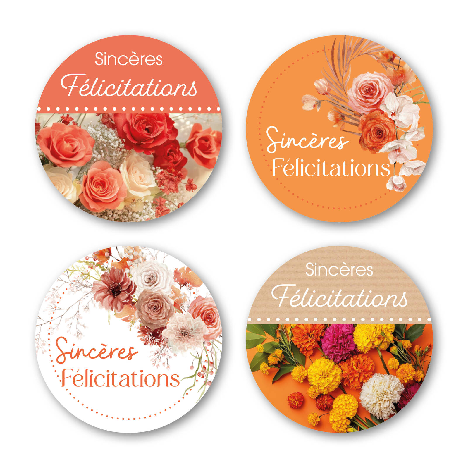 Sincères Félicitations Autocollants Ronds - 1 Rouleau