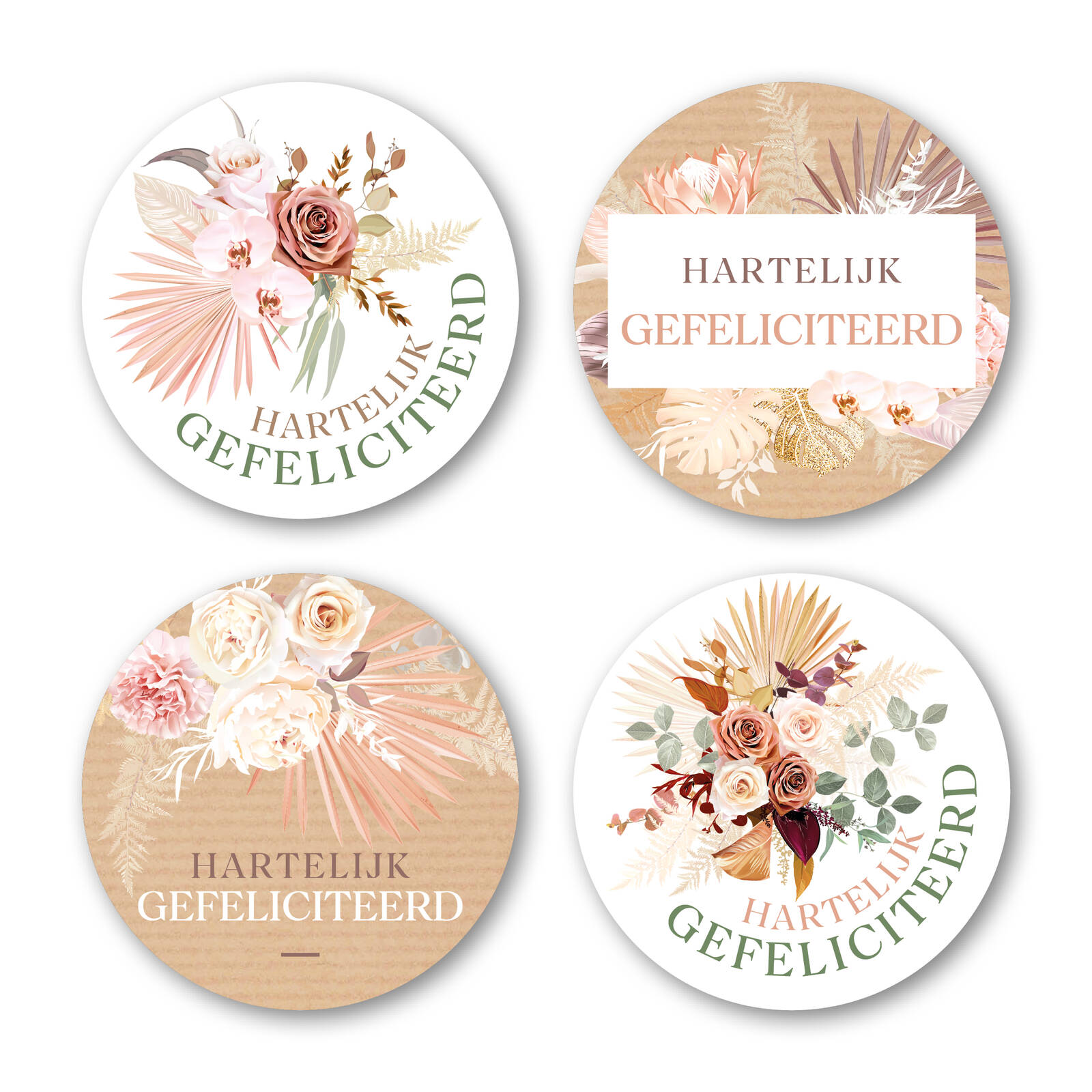 Autocollants Ronds  'Hartelijk Gefeliciteerd '