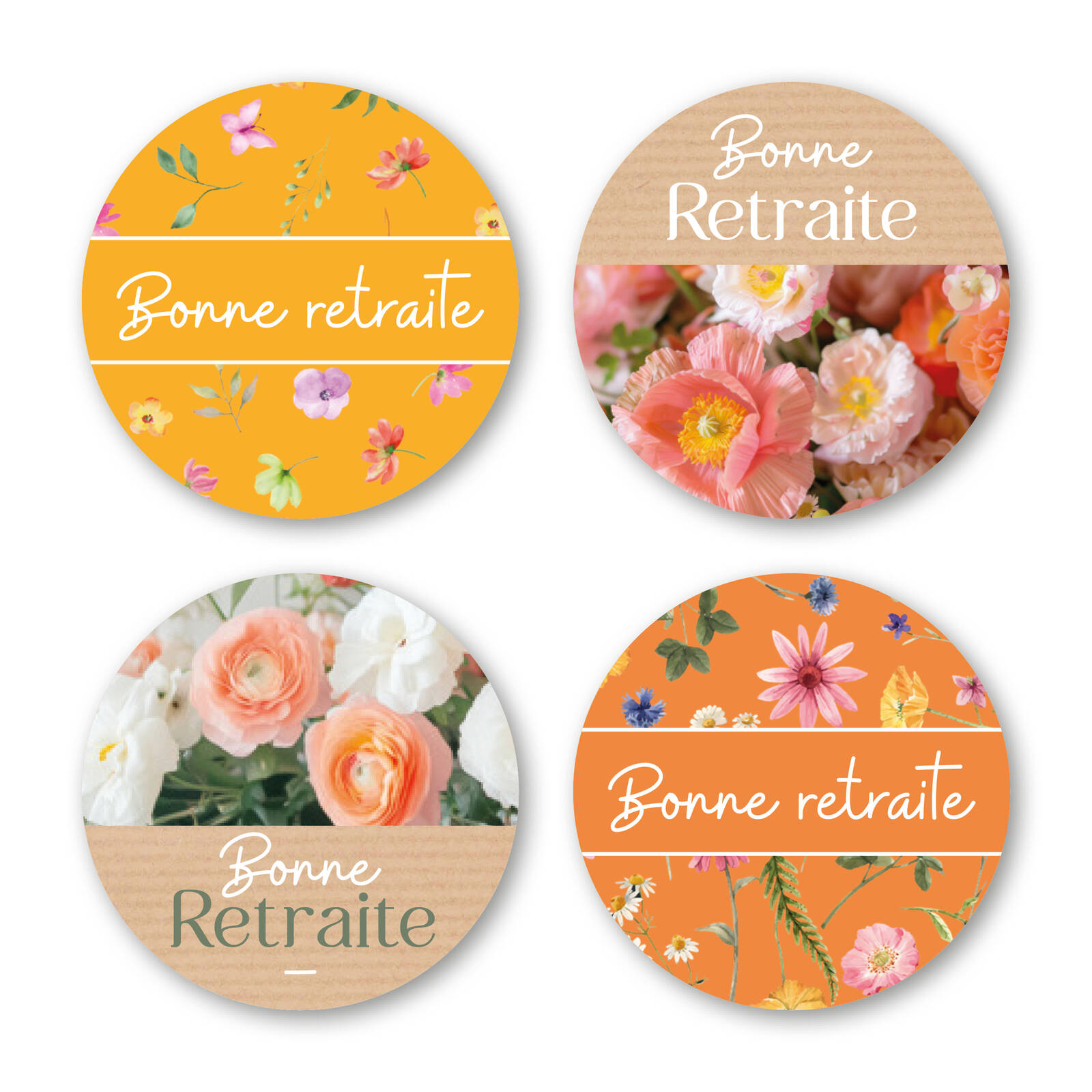 Autocollants Ronds Bonne Retraite - Vendu par Rouleau
