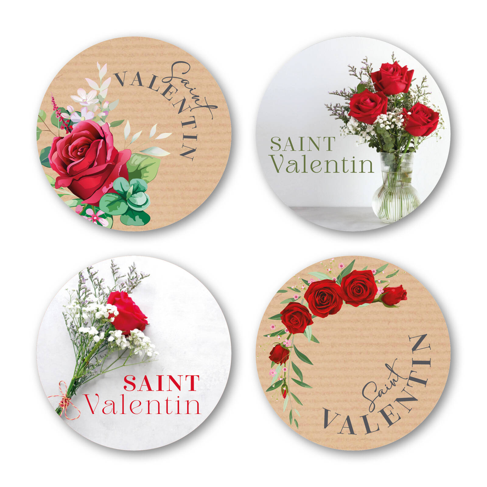 Autocollants Ronds Saint Valentin - 1 Rouleau