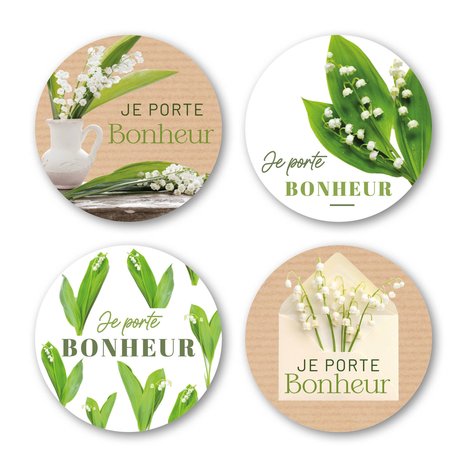 Autocollants Ronds Je porte bonheur - 1 rouleau