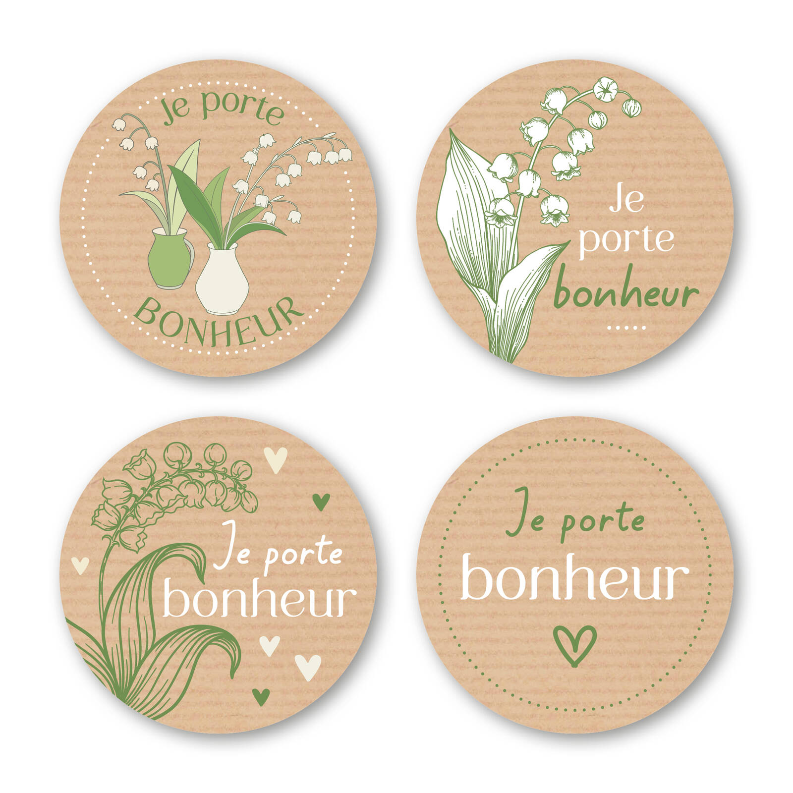 Autocollants ronds Je porte bonheur - 1 rouleau