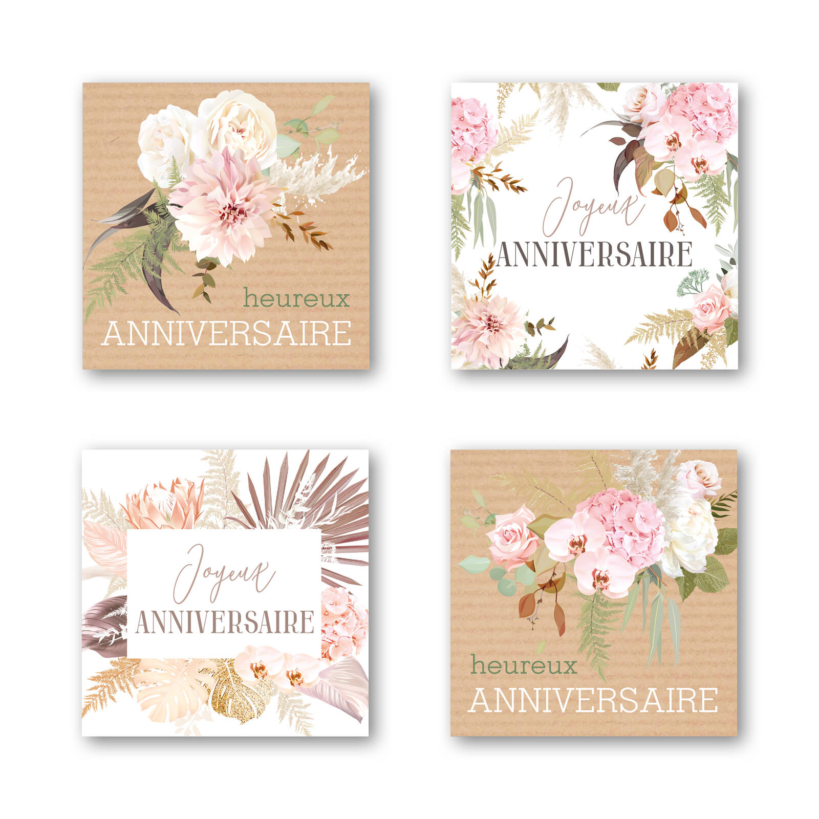 Heureux anniversaire - Autocollants carrés