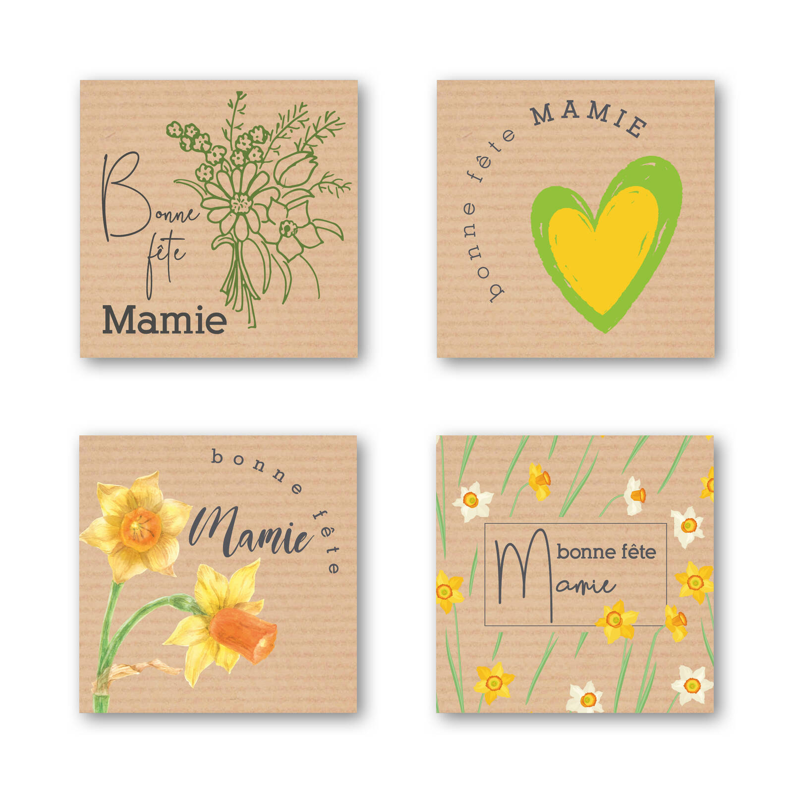 Autocollants Carrés Bonne fête Mamie - 1 Rouleau