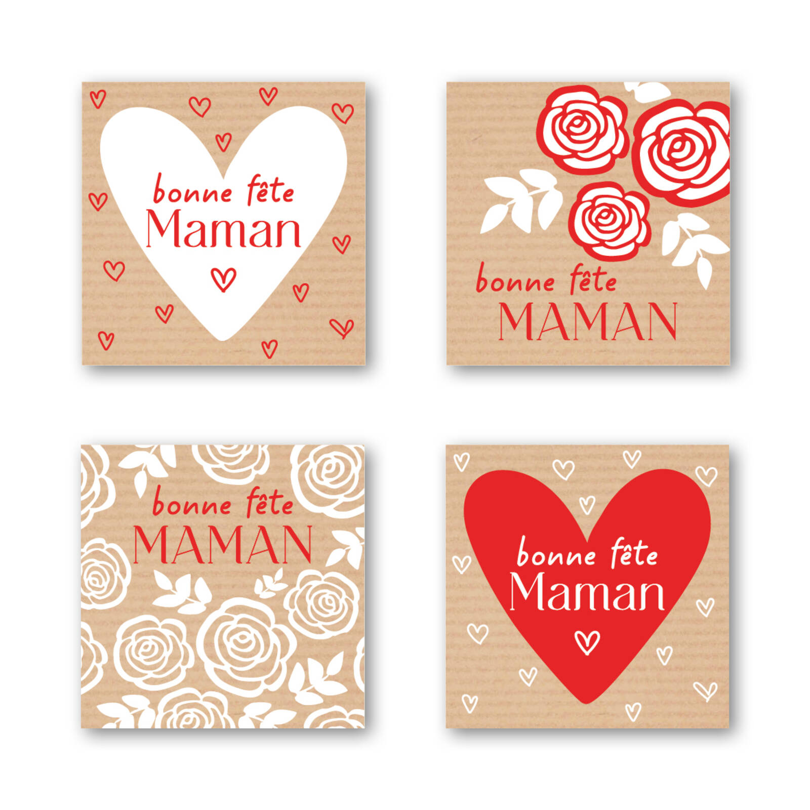 Autocollants carrés Bonne fête maman - 1 rouleau