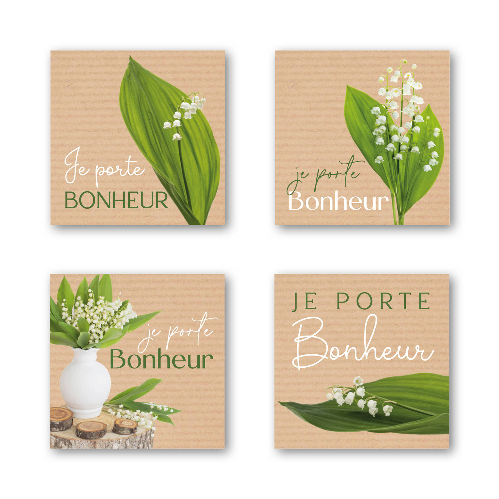 Je porte bonheur - Autocollants Carrés par Rouleau