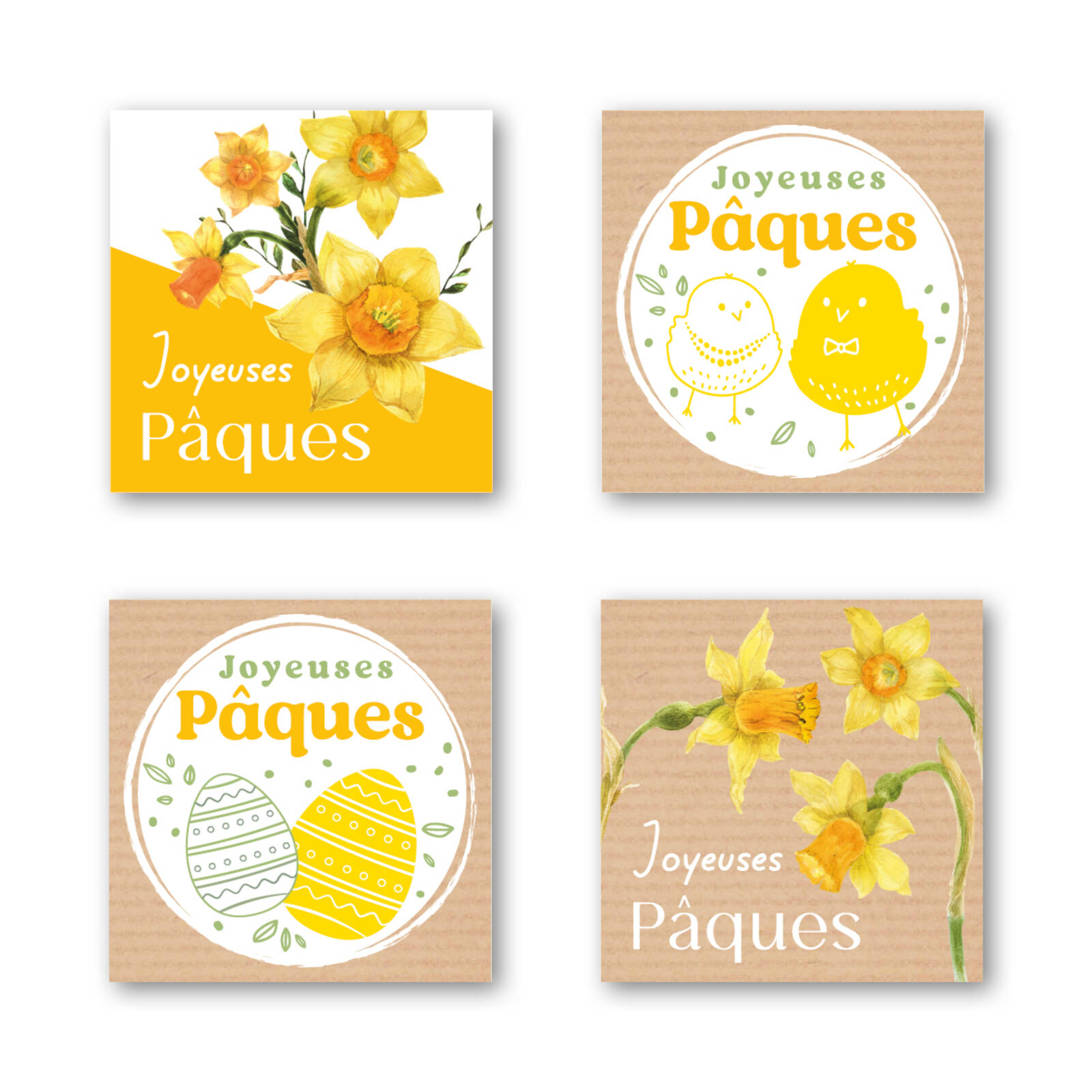Autocollants carrés Joyeuses Pâques - 1 rouleau