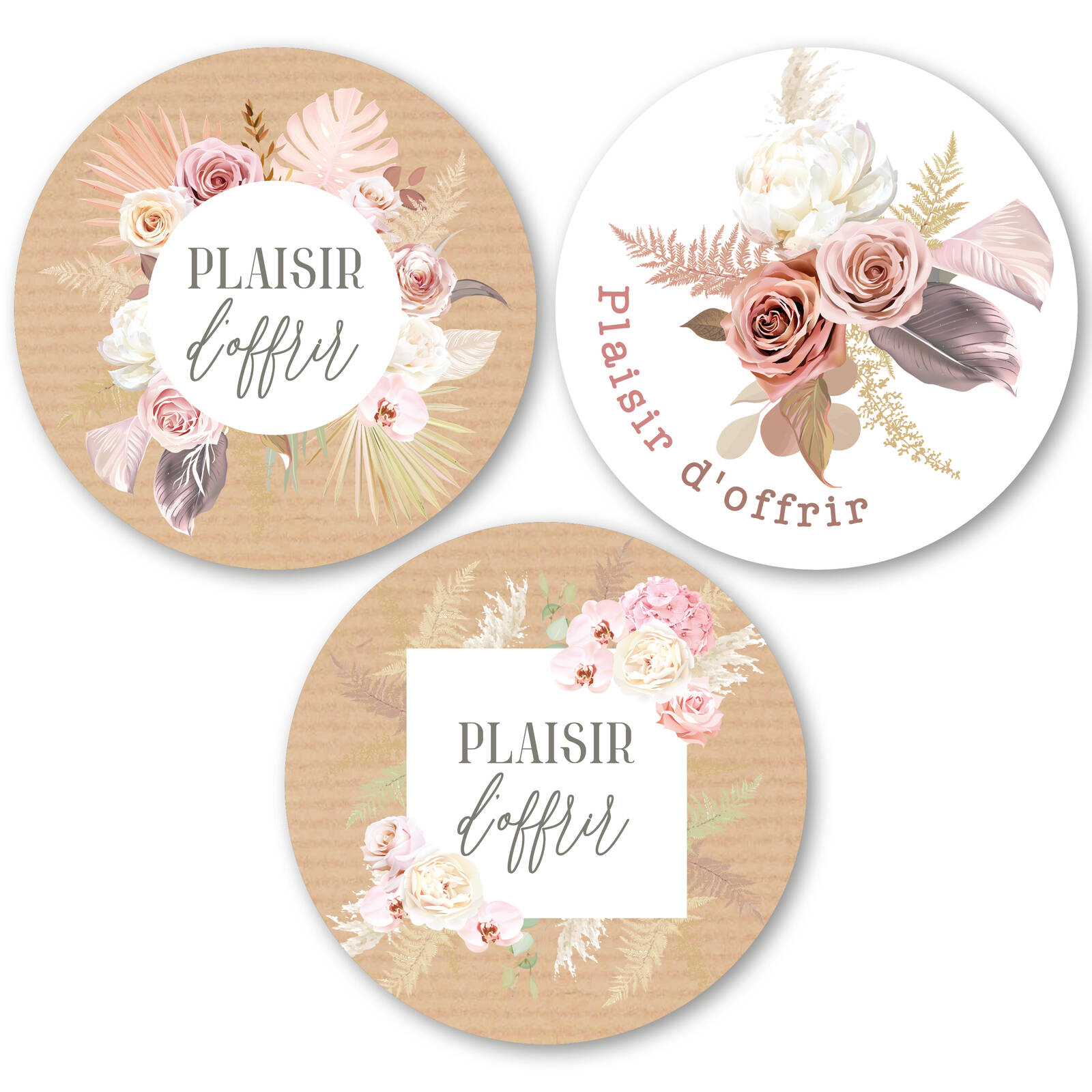 Stickers Ronds Plaisir d'offrir - 1 rouleau