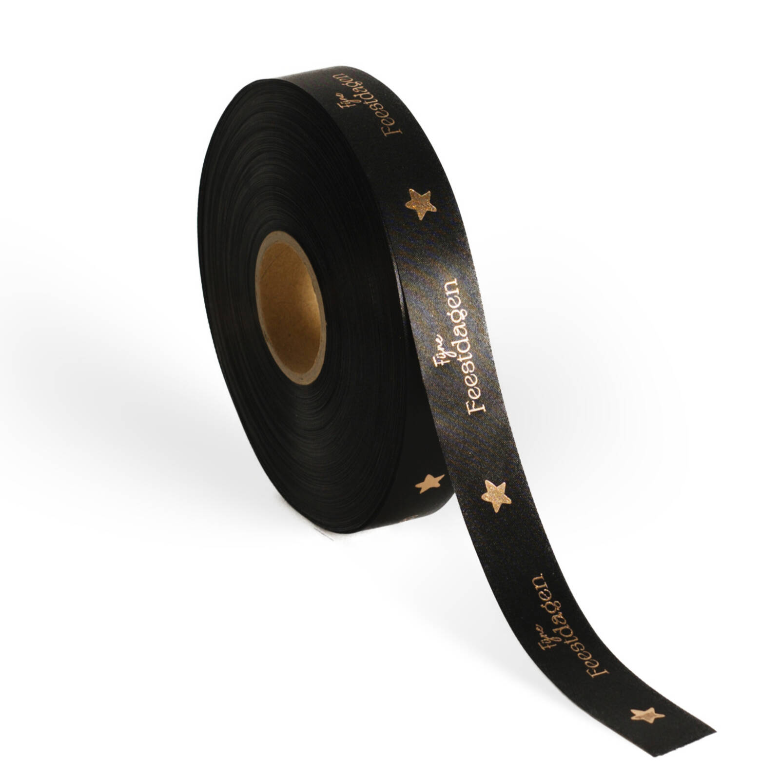 Ruban Fêtes Étoiles Noires - 2,5 cm x 100 m